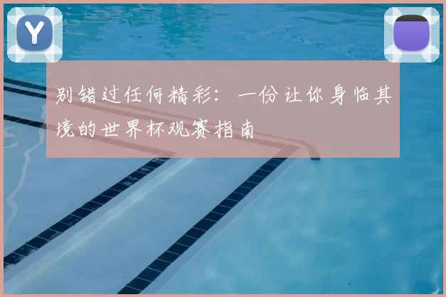 别错过任何精彩：一份让你身临其境的世界杯观赛指南
